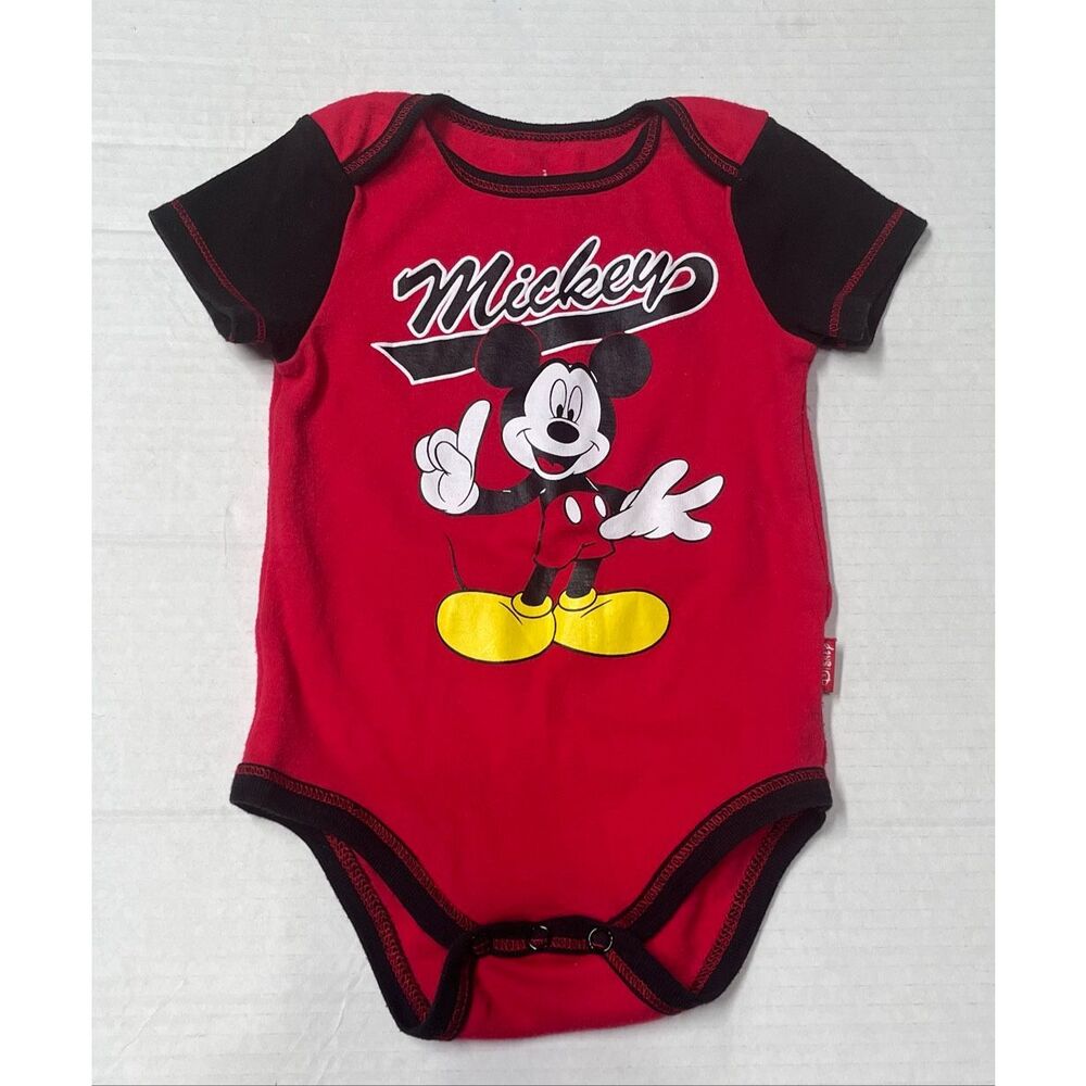 Disney Baby Red And Black Mickey Mouse Bodysuit   Boys Size 3/6 Months